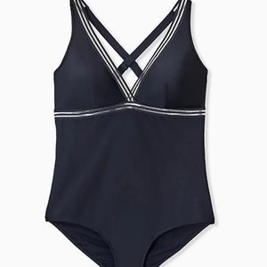 Torrid Black Shadow Stripe Swimsuit